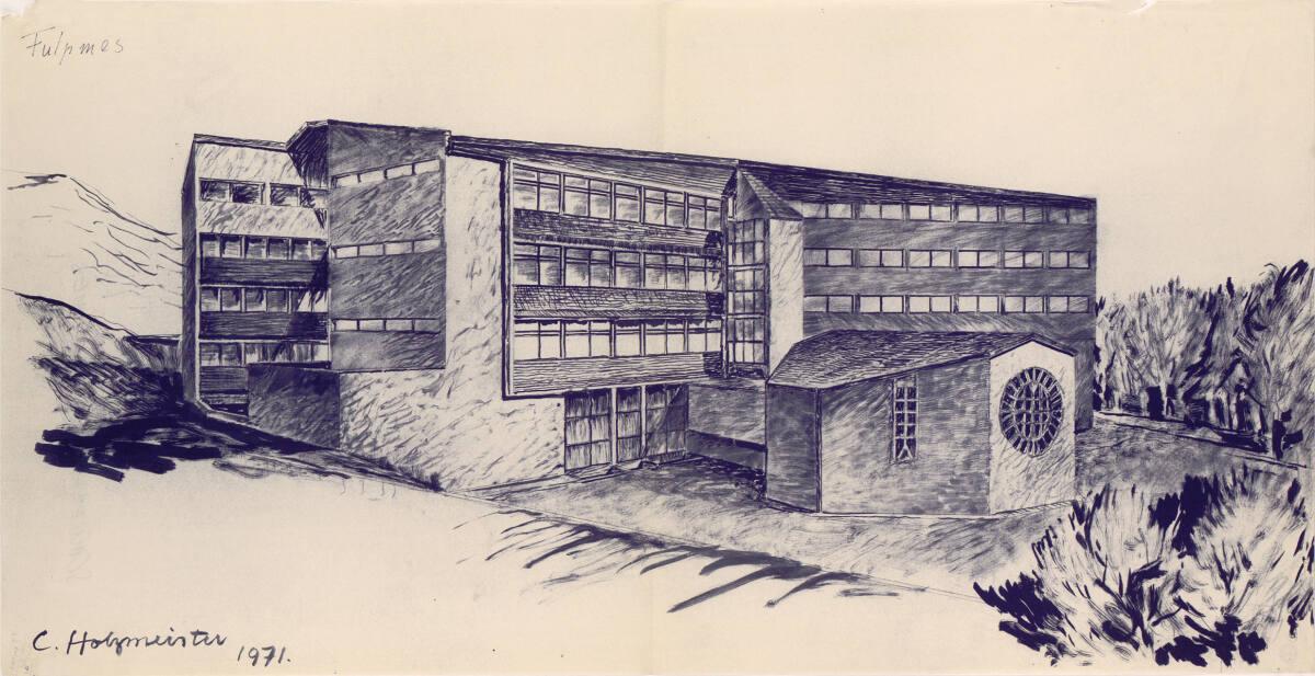 Clemens Holzmeister, Fulpmes, Salesianerschülerheim; Studie; perspektivische Ansicht, Inv. Nr.:…
