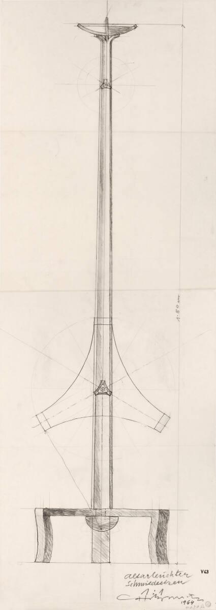 Clemens Holzmeister, Grafenstein, Friedhofanlage, Einsegnungshalle; Studie; Altarleuchter, Ansi…
