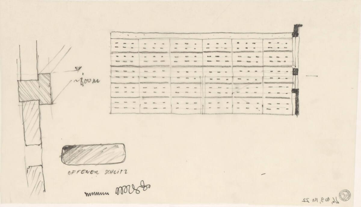 Clemens Holzmeister, Grafenstein, Volksschule; Turnsaal; Kletterwand, Ansicht, Detail Vertikals…
