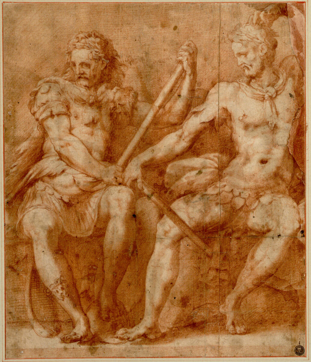 Zwei sitzende Krieger in antiker Kleidung, Perino del Vaga, 1529–1530