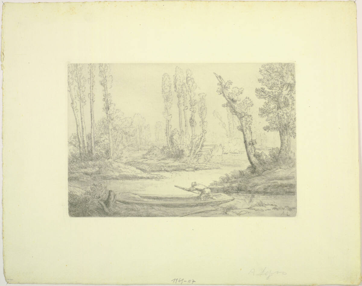 Landschaft mit Mann in einem Ruderboot, AlphonseLegros