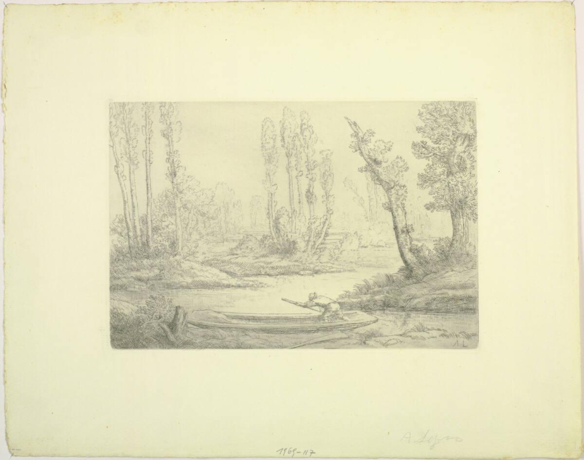 Alphonse Legros, Landschaft mit Mann in einem Ruderboot, Inv. Nr.: DG1969/117