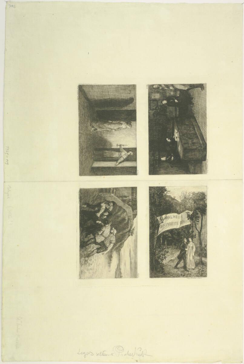 Alphonse Legros, Le malheur d'Henriette Gérard, Titelblatt, P. 304, P. 344, P. 354, Inv. Nr.: D…