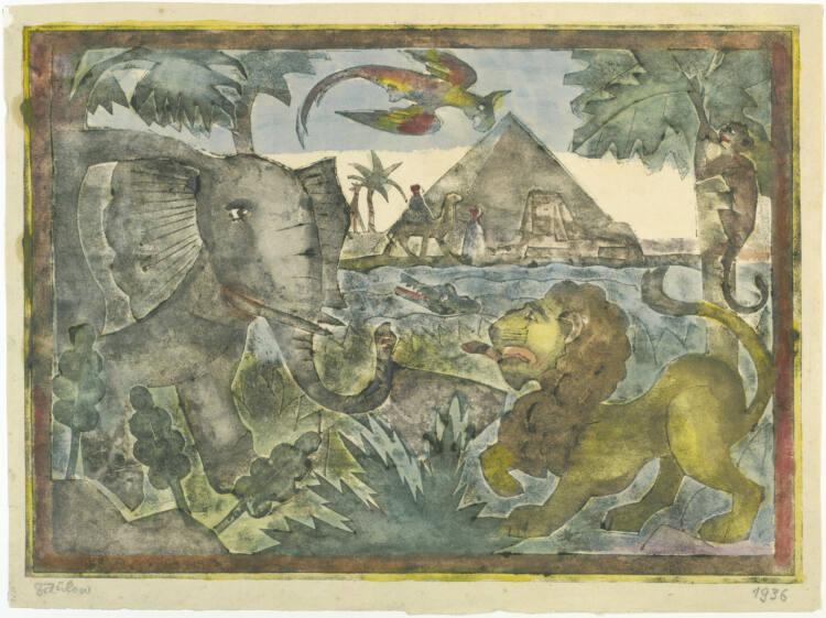 Franz von Zülow, Elefant, Löwe und Pyramide, Inv. Nr.: DG1979/49
