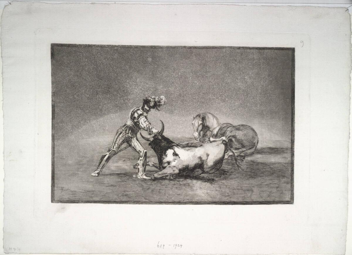 Francisco José de Goya y Lucientes, La Tauromáquia: Un caballero espanol mata un toro despues d…