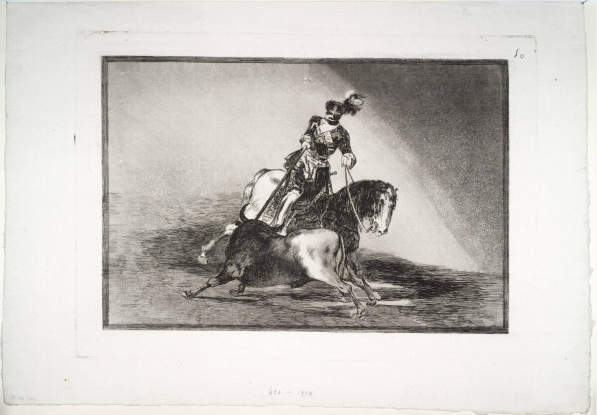 La Tauromáquia: Carlos V. lanceando un toro en la plaza de Valladolid - Karl V. bekämpft einen Stier im Zirkus von Valladolid, Francisco Goya, 1816