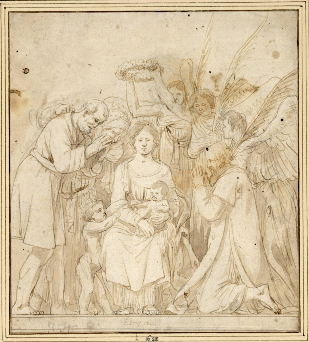 Thronende Maria mit Christuskind und Johannesknaben, umgeben von Heiligen und Engeln, Salomon de Bray, 1622