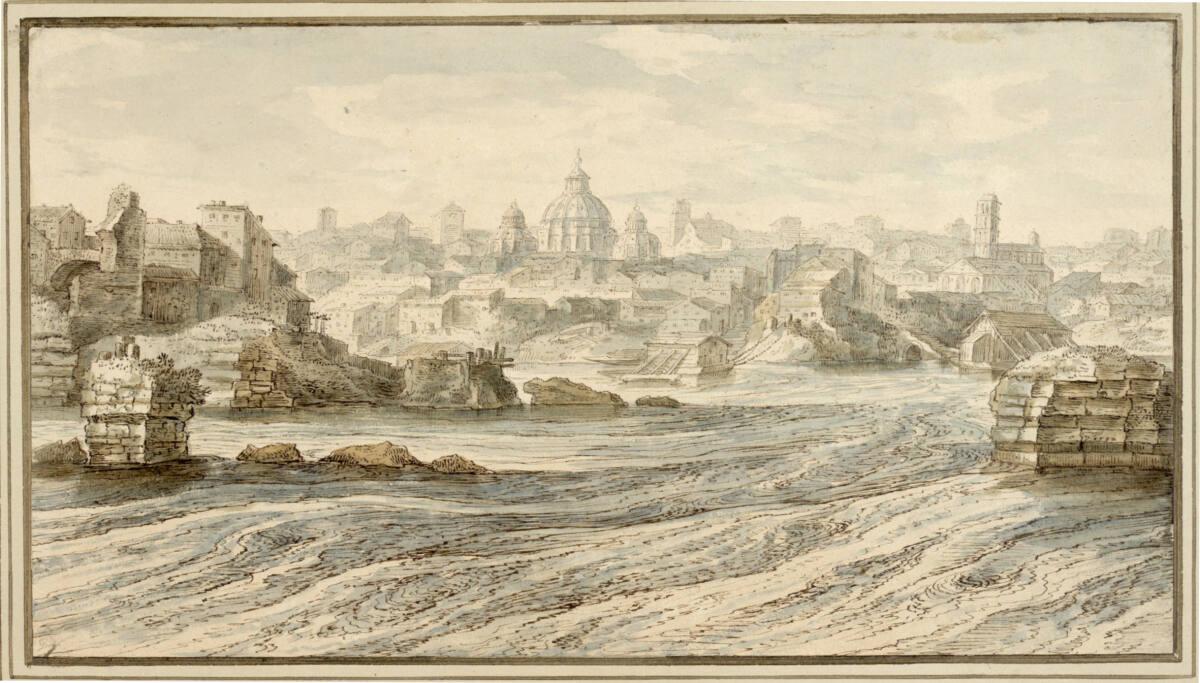 Pieter Stevens II., Phantastische Tiberansicht mit Rom im Hintergrund, Inv. Nr.: 8368
