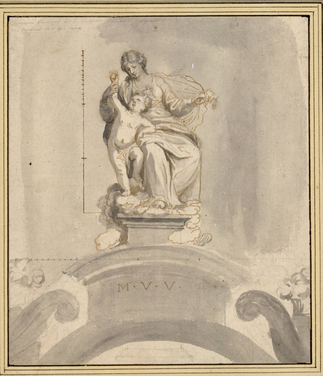 Sitzende Maria mit stehendem Jesukind, als Torbogenaufsatz, François Duquesnoy