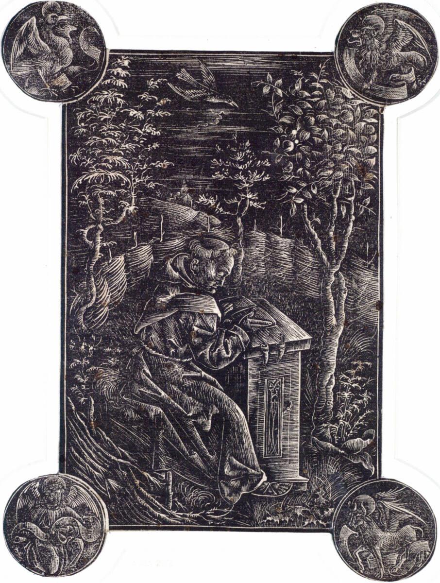 Titelblatt von "Pomerium": Der Franziskaner Pelbartus im Garten, Inv. Nr.: DG1930/227