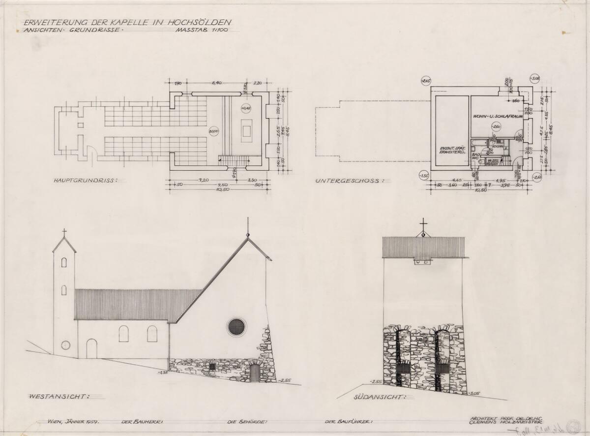 Clemens Holzmeister, Höchsölden-Gaislach, Kapellenerweiterung; Variante A; Grundriss Hauptgesch…