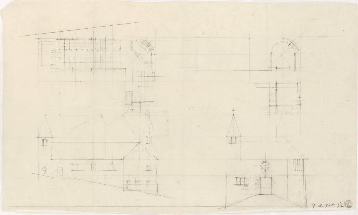 Clemens Holzmeister, Höchsölden-Gaislach, Kapelle; Planskizze für die Erweiterung; Grundriss Ha…