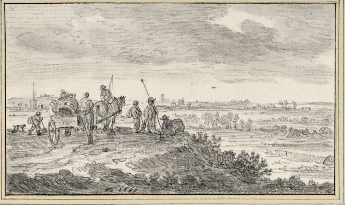Jan Josefsz. van Goyen, Bauernkarren auf einer Anhöhe und Blick auf eine Ebene, Inv. Nr.: 8518