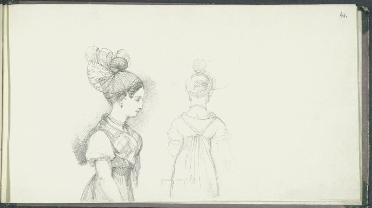Peter Fendi, Grätz, weibliche Halbfigur in Tracht, in Profil- und in Rückenansicht, Inv. Nr.: 2…