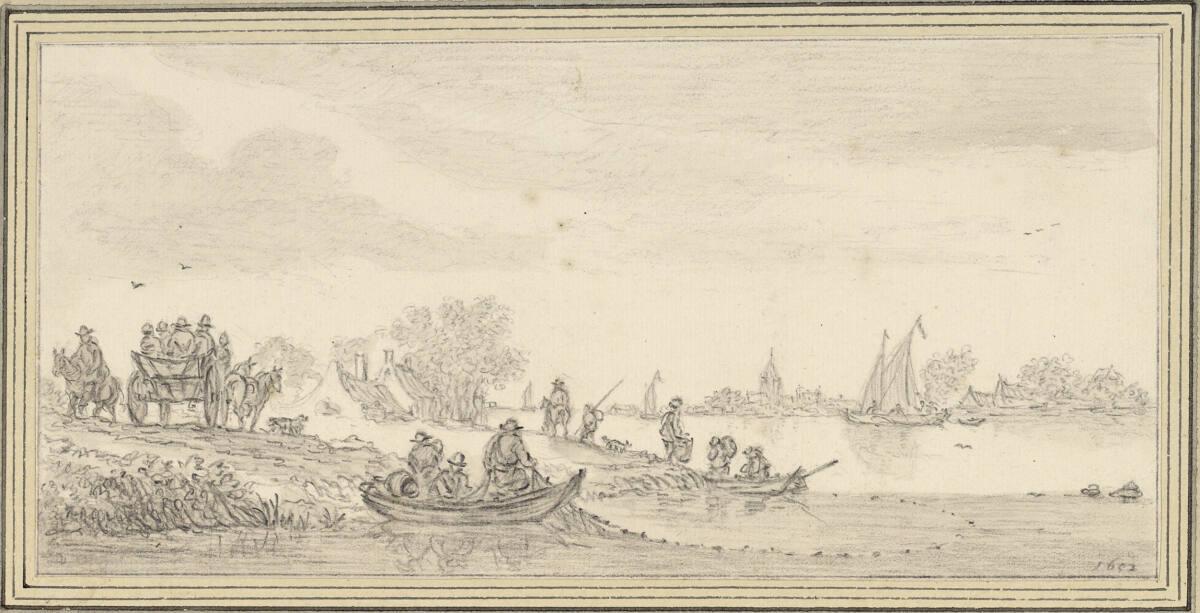 Anonym, Uferlandschaft mit Reisewagen und Fischern, Inv. Nr.: 8520