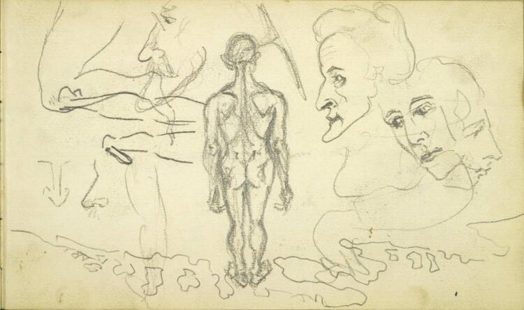 Alfred Kubin, Männlicher Rückenakt und Kopfstudien, Inv. Nr.: 36751/4v