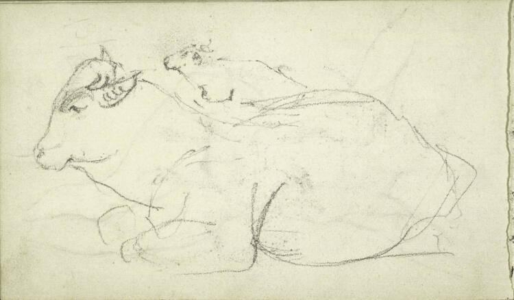 Alfred Kubin, Zwei Skizzen von liegenden Rindern über einer weiblichen Aktstudie, Inv. Nr.: 367…