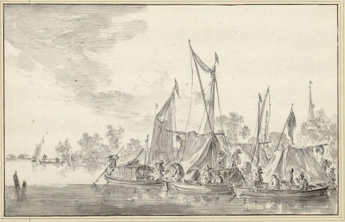 Jan Josefsz. van Goyen, Boote mit Zeltdächern, an einem baumreichen Ufer liegend, Inv. Nr.: 852…