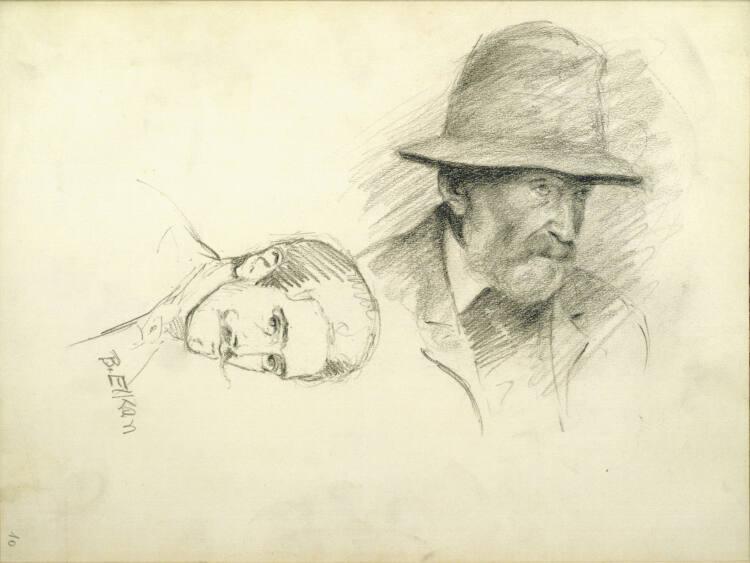 Alfred Kubin, Zwei männliche Porträtstudien (bez.: "B. Elkan"), Inv. Nr.: 34724/10