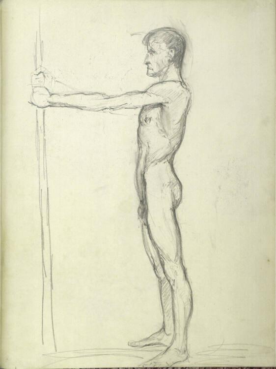 Alfred Kubin, Stehender männlicher Akt, im Profil nach links, Inv. Nr.: 34724/11v