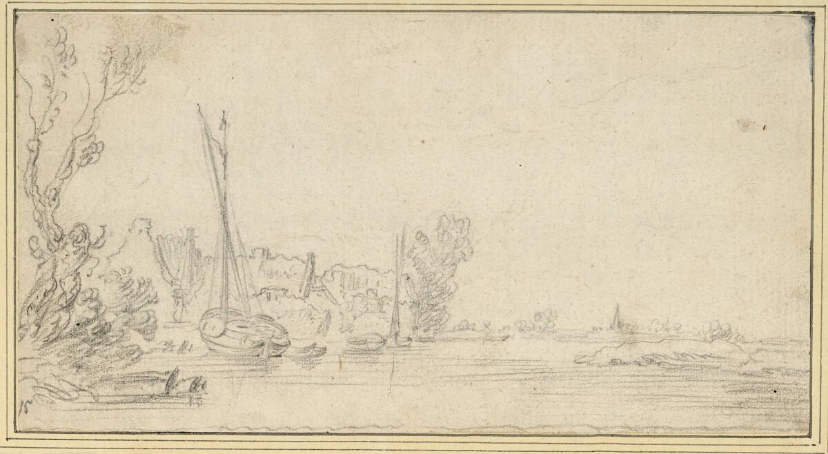 Jan Josefsz. van Goyen, Flußlandschaft mit Häusern am linken Ufer, davor Segelboote, Inv. Nr.: …