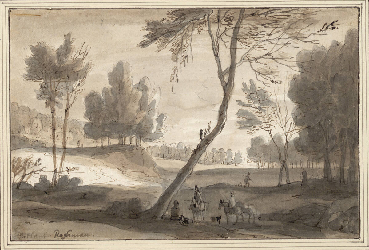 Bewaldete Landschaft mit rastenden Reitern, Roelant Roghman