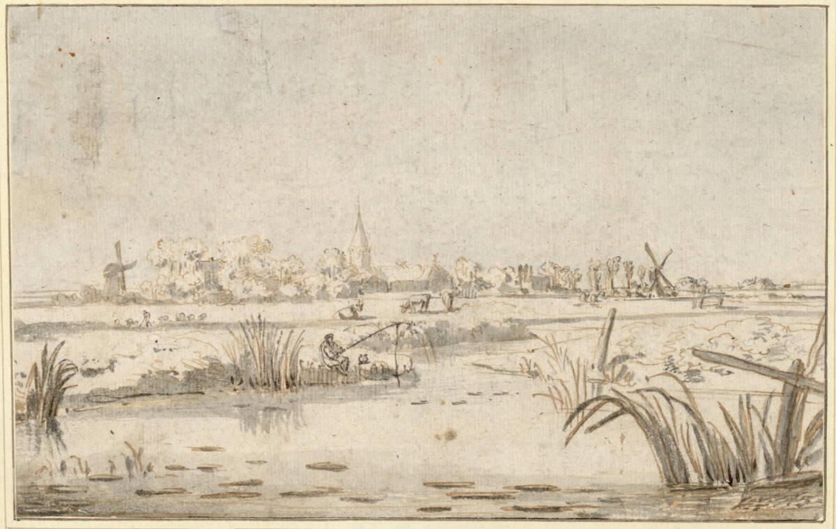 Gillis Rombouts, Wiesenlandschaft mit einem Angler, Inv. Nr.: 8578