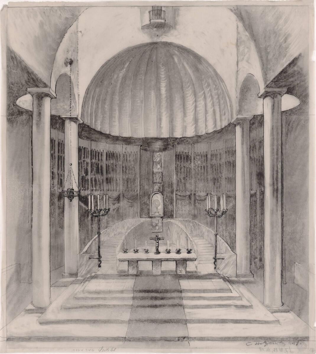 Clemens Holzmeister, Innsbruck, Pfarrkirche Saggen; Studie; Chor, Innenperspektive, Inv. Nr.: C…