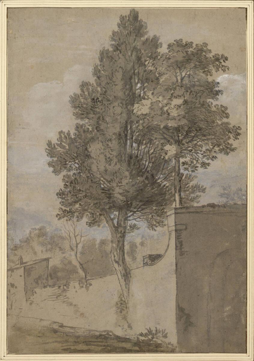 Jan Frans van Bloemen gen. Orizzonte, Parkmauer, von einer Pinie durchwachsen, Inv. Nr.: 8584