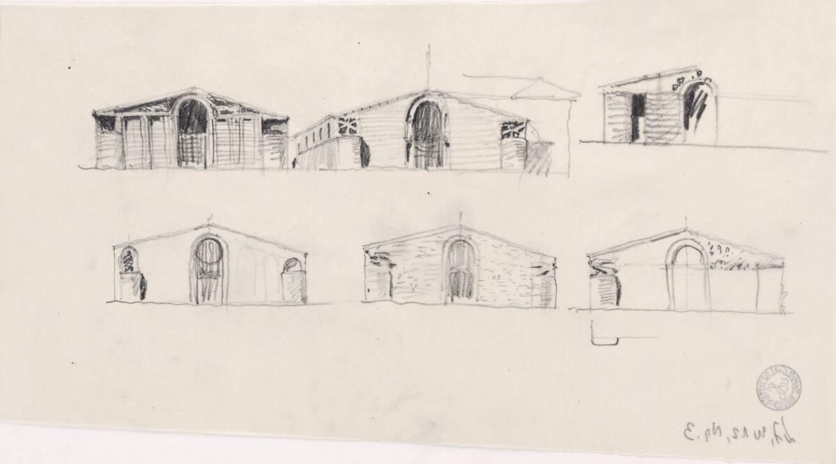 Clemens Holzmeister, Innsbruck, Pfarrkirche Saggen; Studie; Vorderansicht, Varianten, Inv. Nr.:…