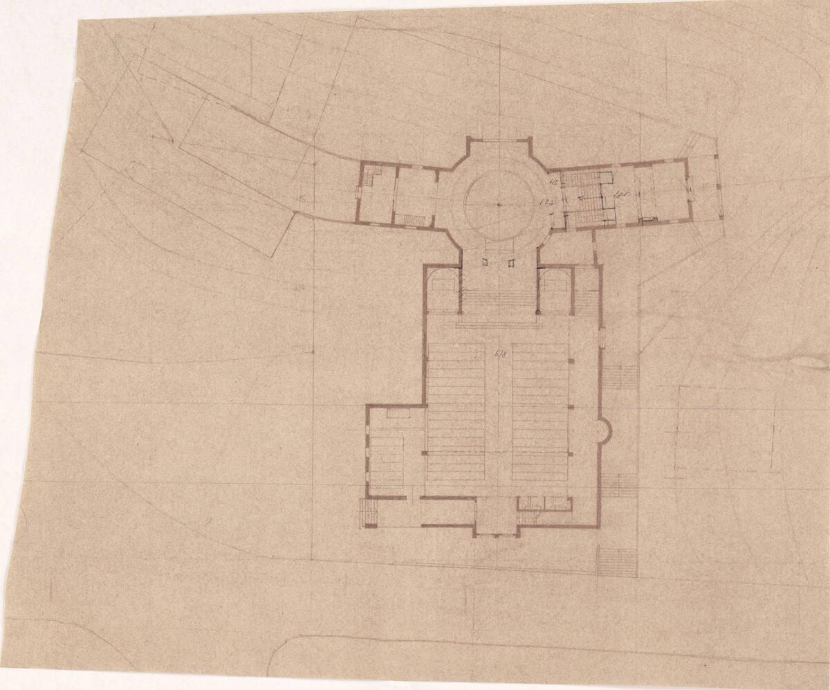 Clemens Holzmeister, Innsbruck, Berg Isel, Gedächtniskirche; Variante; Studie; Grundriss Hauptg…