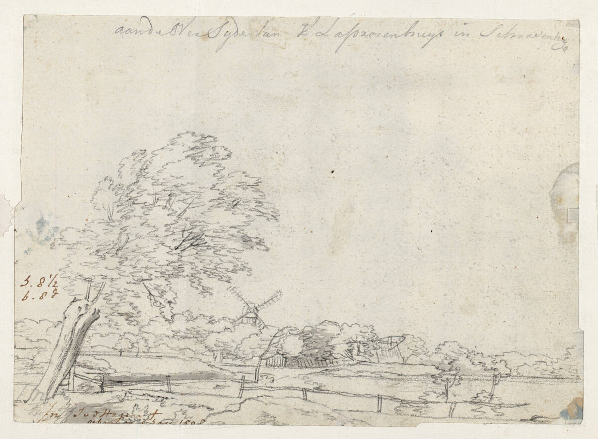 Landschaftsskizze mit Baum und Windmühle, Joris van der Haagen