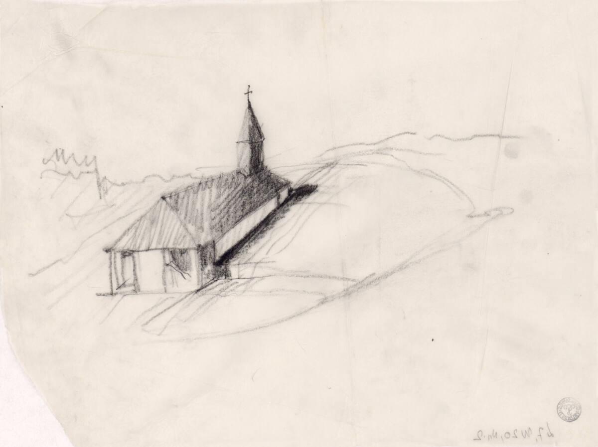 Clemens Holzmeister, Kitzbühel, Hahnenkamm, Kapelle St. Bernhard; Studie; perspektivische Ansic…