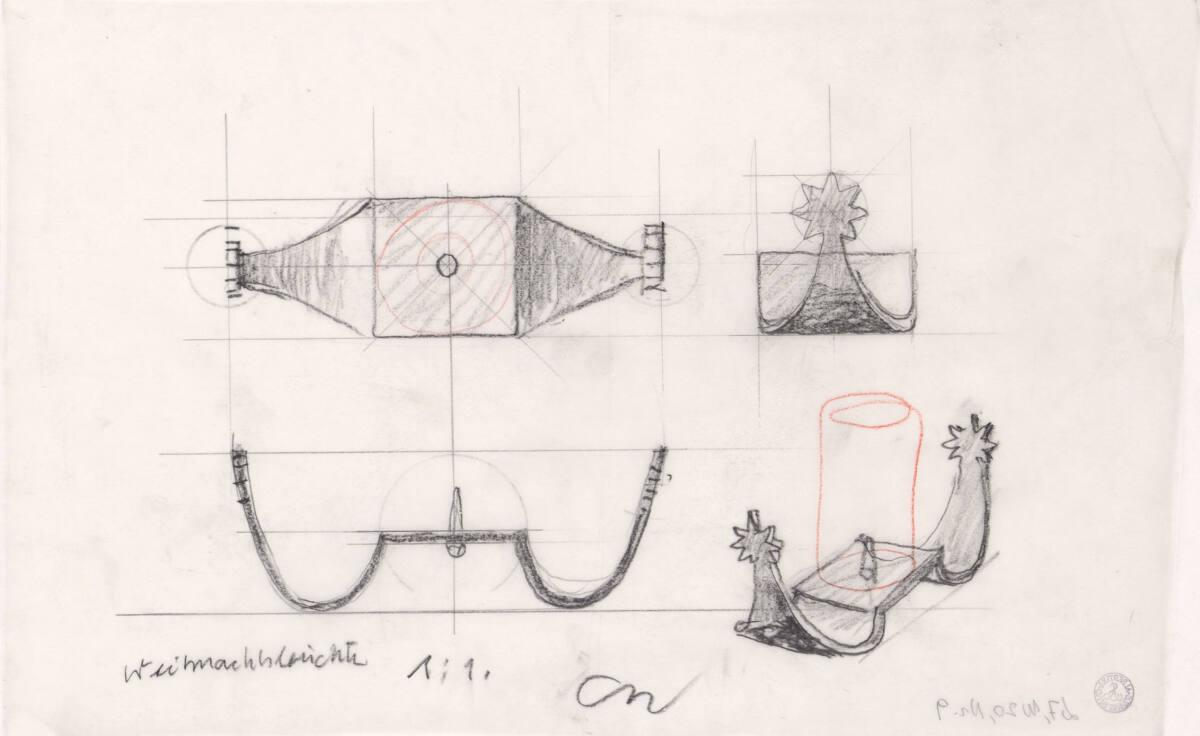 Clemens Holzmeister, Kitzbühel, Hahnenkamm, Kapelle St. Bernhard; Studie; Weihnachtsleuchte, Dr…