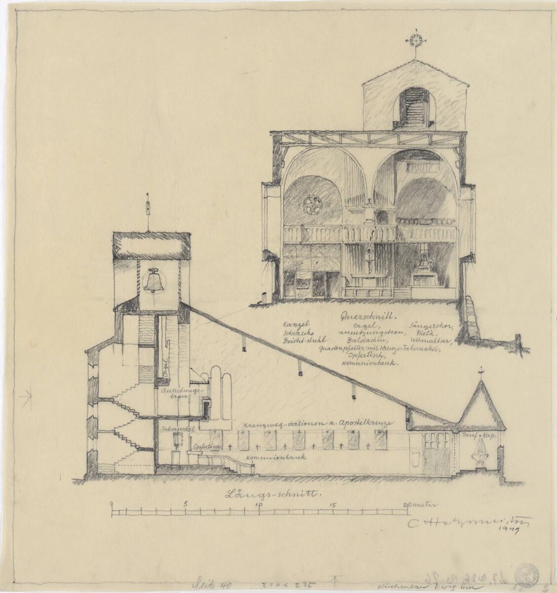 Clemens Holzmeister, Idealentwurf  für "Kirchenbau ewig neu", Kirche für die kleinste Pfarrgeme…