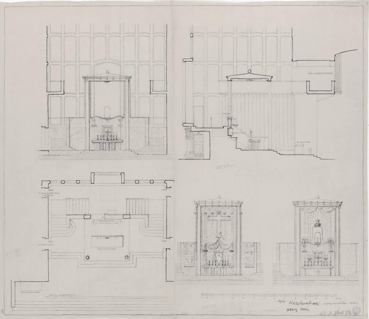 Clemens Holzmeister, Idealentwurf  für "Kirchenbau ewig neu", große Stadtkirche; Altaranlage, V…