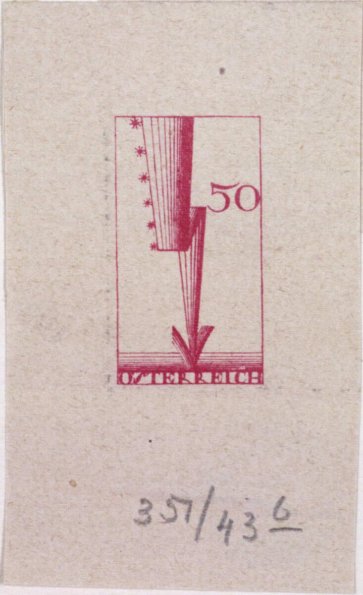 Dagobert Peche, Briefmarkenentwurf für eine 50-Heller-Marke (Blitz), Inv. Nr.: DG1943/351/6