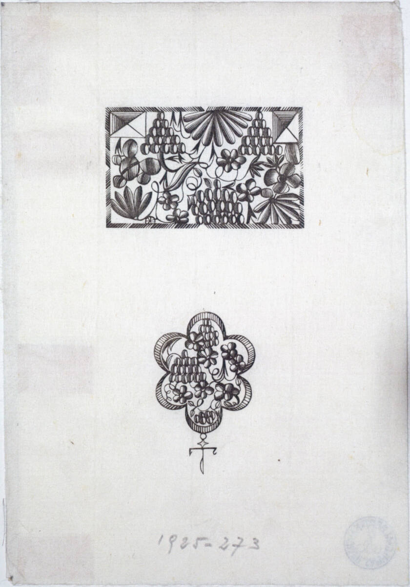 Entwurf zu einem Anhänger (oben) und zu einer Brosche (unten), FriedrichSkurawy, 1921