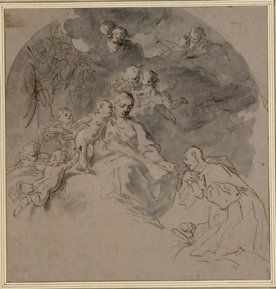 Maria mit Kind und Putten, dem hl. Dominikus den Rosenkranz reichend, Inv. Nr.: 8640
