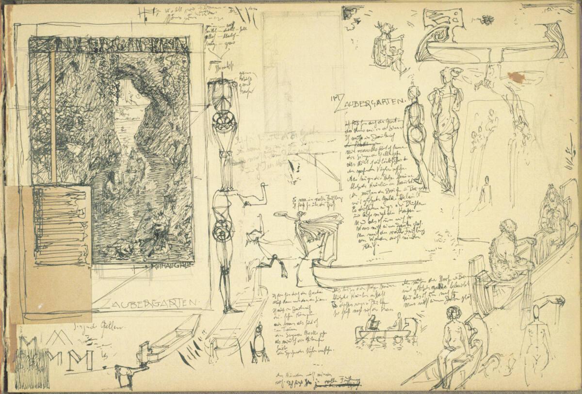 Alexander Rothaug, "ZAUBERGARTEN"; Kompositionsentwurf und Detailstudien, Inv. Nr.: 30552/32v