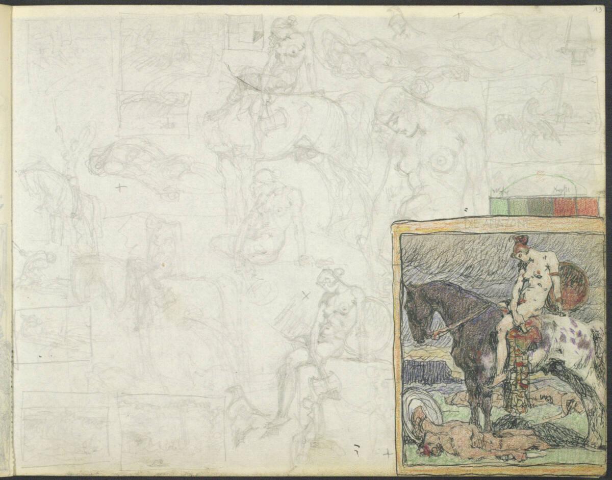 Alexander Rothaug, Verschiedene Skizzen zu "DIE AMAZONE", Inv. Nr.: 40617/13r