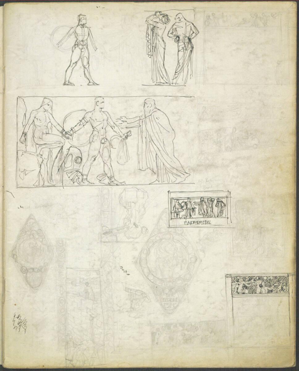 Alexander Rothaug, Verschiedene Skizzen; "ANDROMEDA", "DER GOLDENE ESEL", Inv. Nr.: 40618/1r
