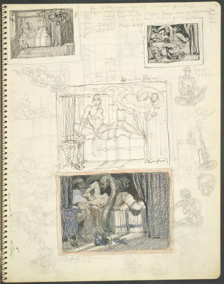 Alexander Rothaug, Verschiedene Skizzen; "...fährt aus dem Schlaf auf", Inv. Nr.: 40619/22r