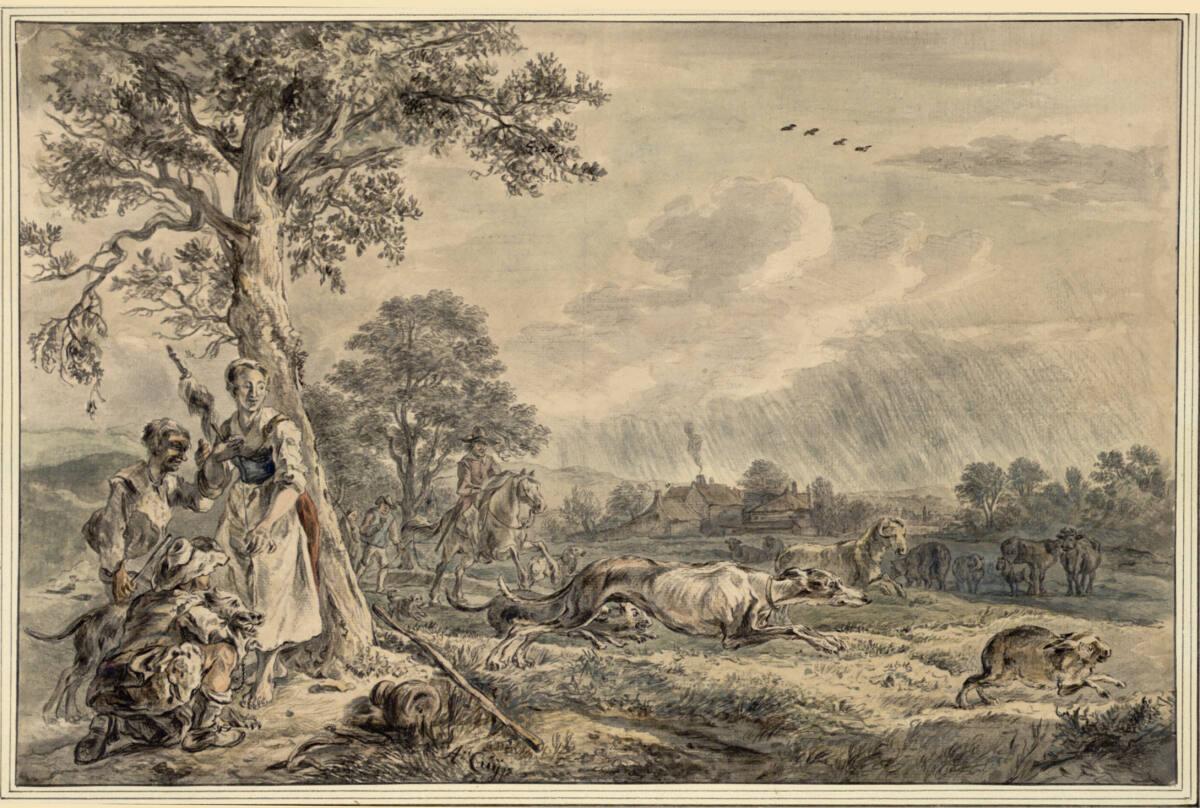 Anonym, Landschaft mit Hasenjagd und Hirtengruppe, Inv. Nr.: 8757