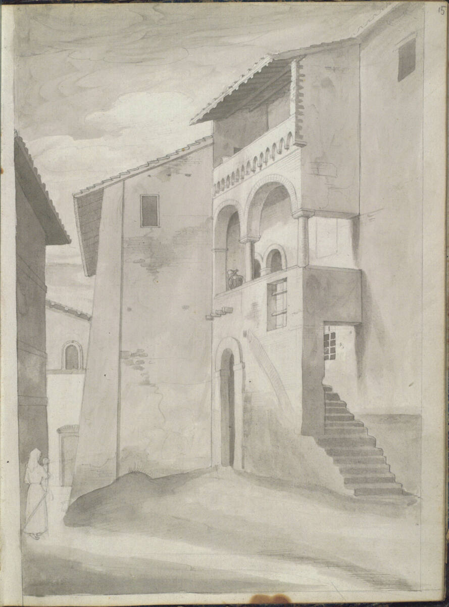 Römisches Skizzenbuch: Enge Gasse in Trastevere, Rom, bei S. Cecilia, Friedrich Olivier, 1821