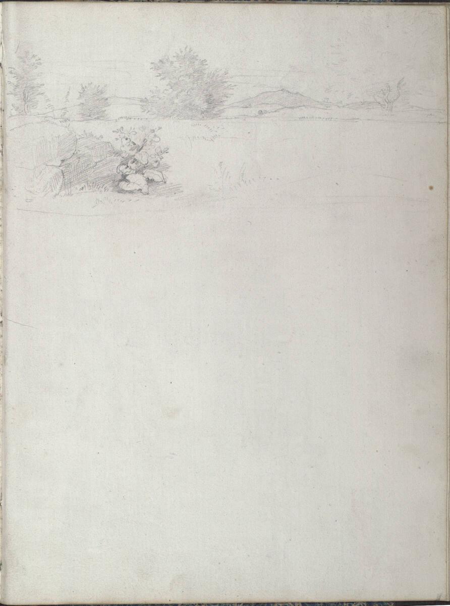 Friedrich Olivier, Römisches Skizzenbuch: auf dem Kopf stehend: Landschaftsstreifen mit Felsen …