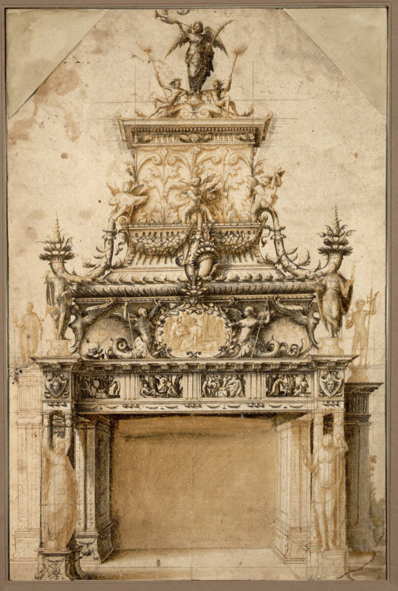Kaminentwurf mit reich verziertem Mantel, Agostino Busti