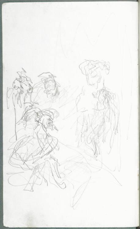 Alfred Kubin, Mehrfigurige Szene mit rechts einem knienden weiblichen Akt, Inv. Nr.: 36755/39v