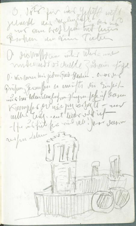 Alfred Kubin, Notizen und Skizze eines Bauwerks, Inv. Nr.: 36755/43v