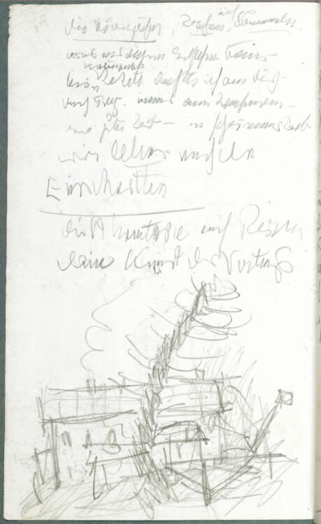 Alfred Kubin, Notizen und Skizze eines Baumes im Sturm, dahinter ein Bauernhof, Inv. Nr.: 36755…